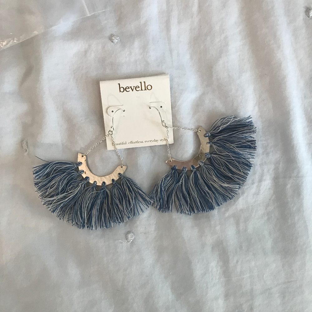 silver and blue tassel earrings